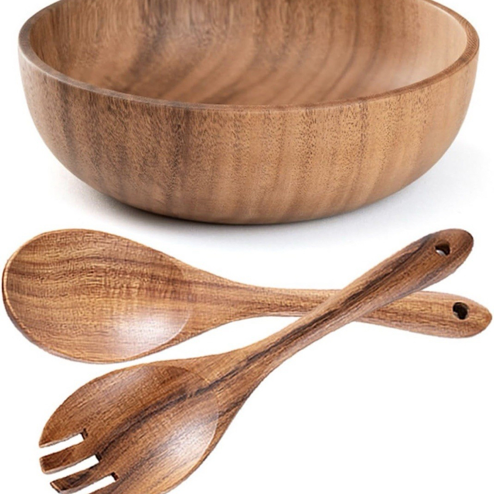 YXE Wooden Salad Bowl Set, 9.45 inch*2.75 inch Acacia Wood